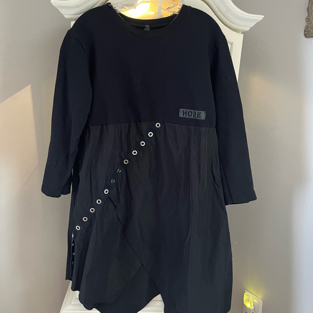 Black Long Sleeve Dress with Diagonal Embellishments
